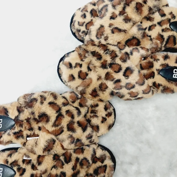 NEW BP. Bundle Of Two Sophie Brown Leopard Faux Fur Criss Cross Slippers S131 - Picture 2 of 9